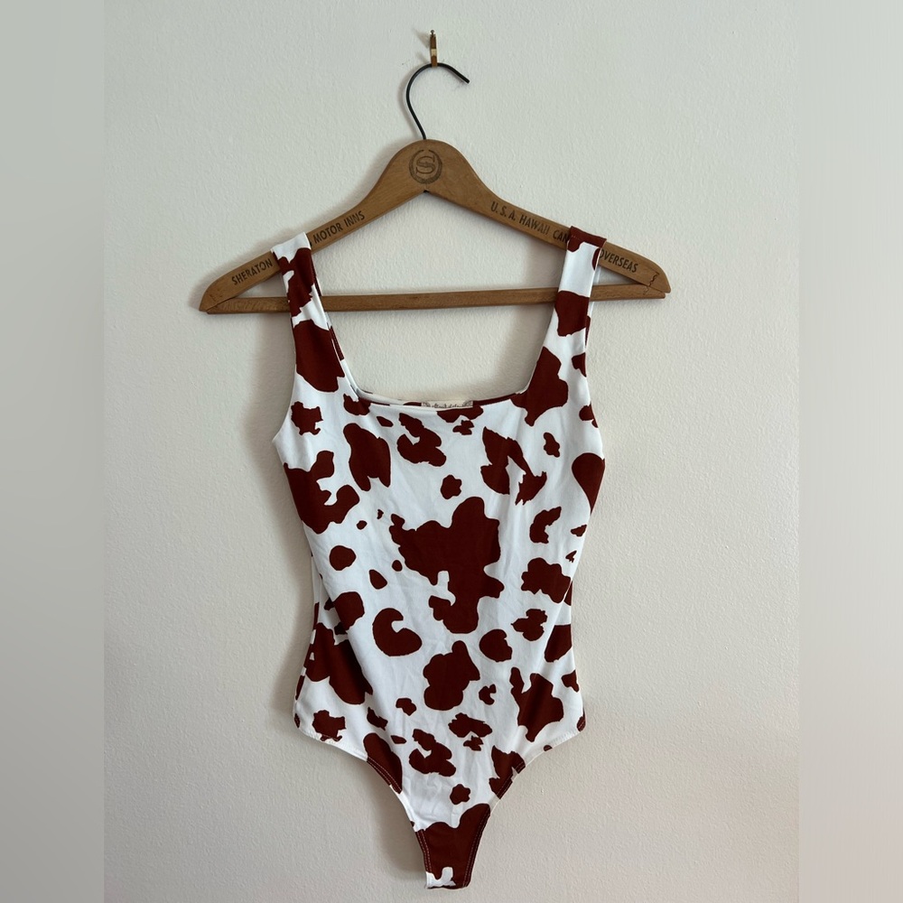 NWT Altar’d State Cow Print Bodysuit XS, Ivory/Brown